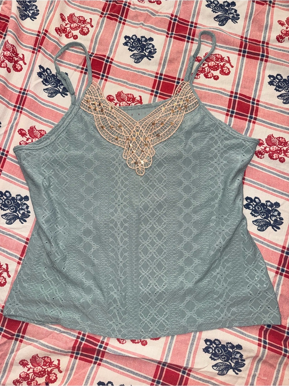 Delicate sage green Lace Camisole with Cream Lace Accent